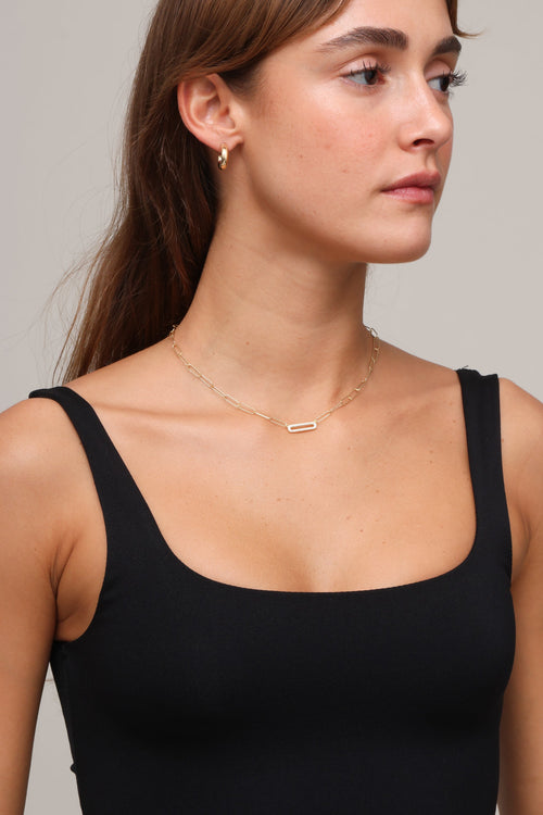 Izara Cz Rect On Open Link Necklace