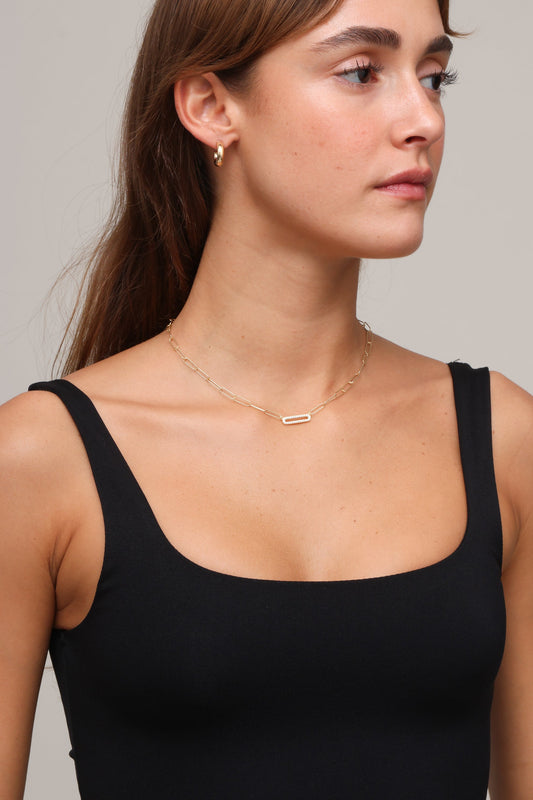 Izara Cz Rect On Open Link Necklace