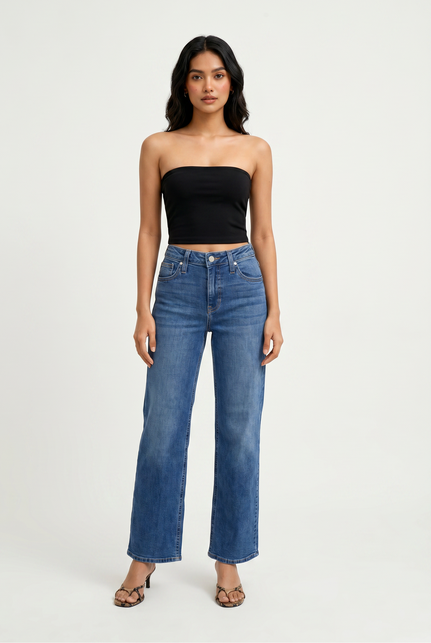 Mid Rise Slim Wide Leg
