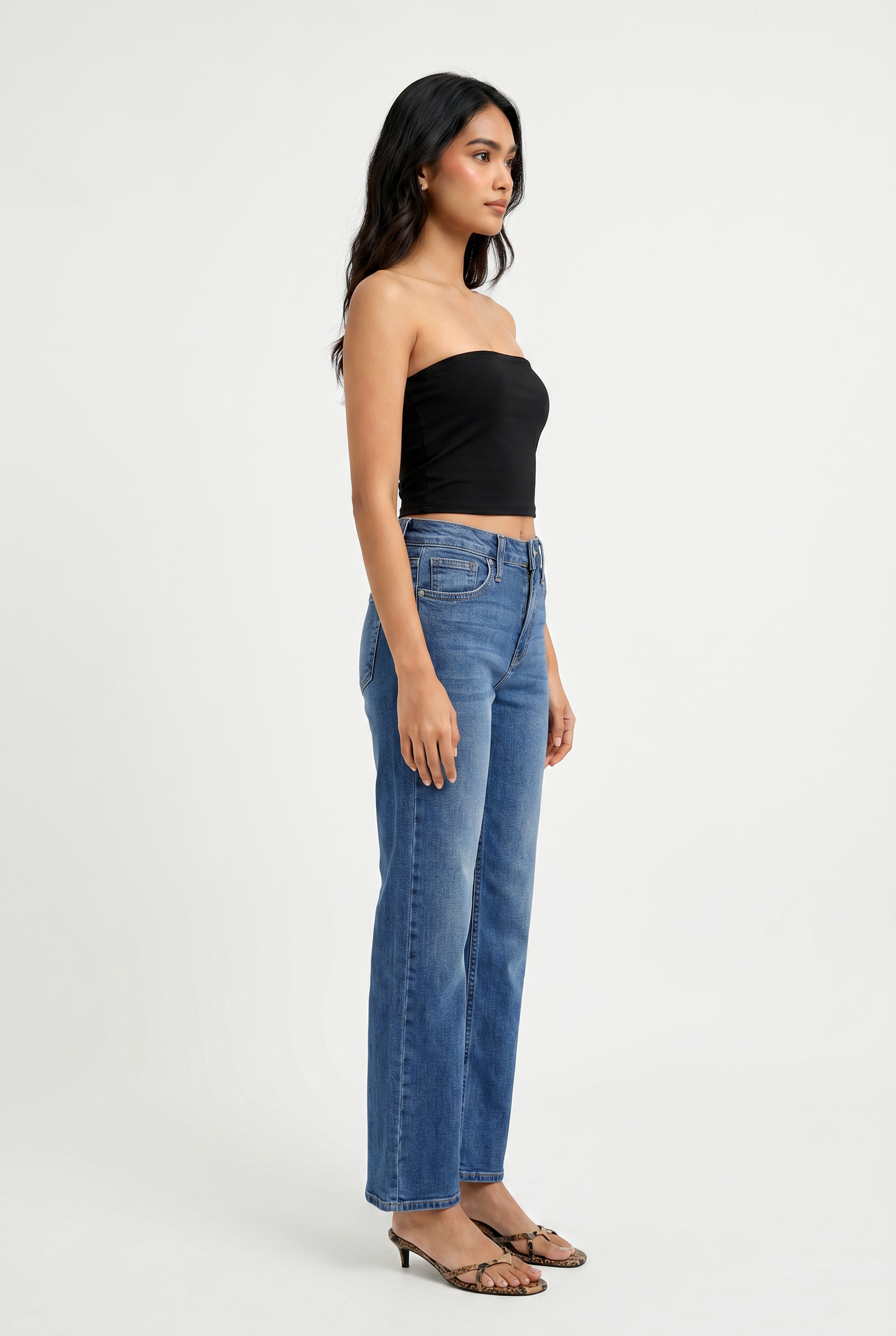 Mid Rise Slim Wide Leg