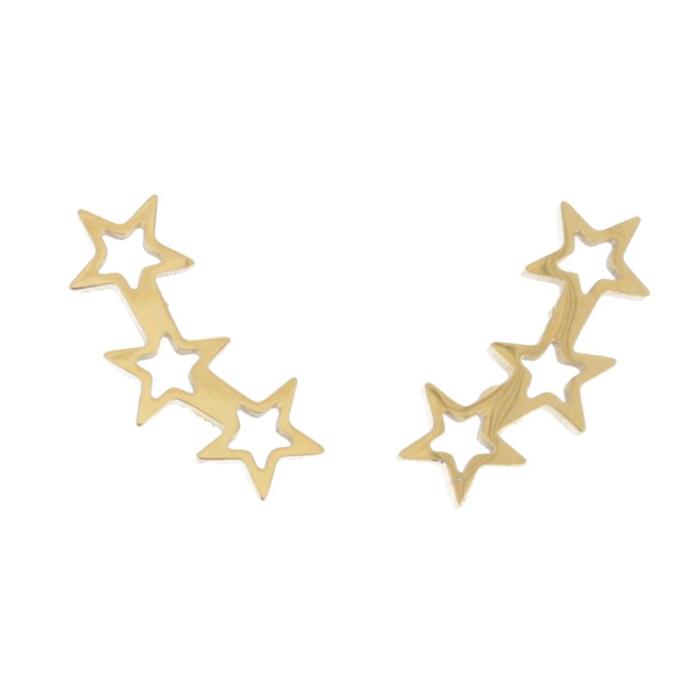 Open Triple Star Stud Earrings (Gold Plated)