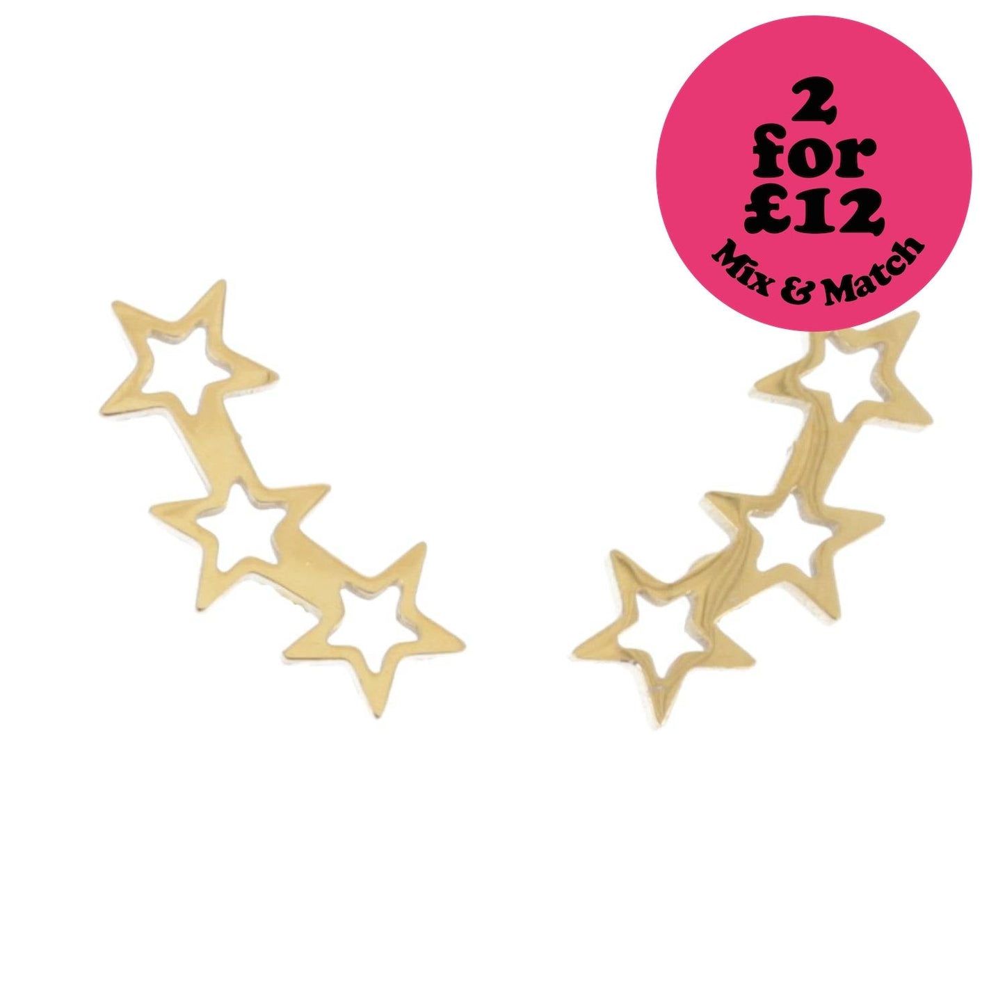 Open Triple Star Stud Earrings (Gold Plated)