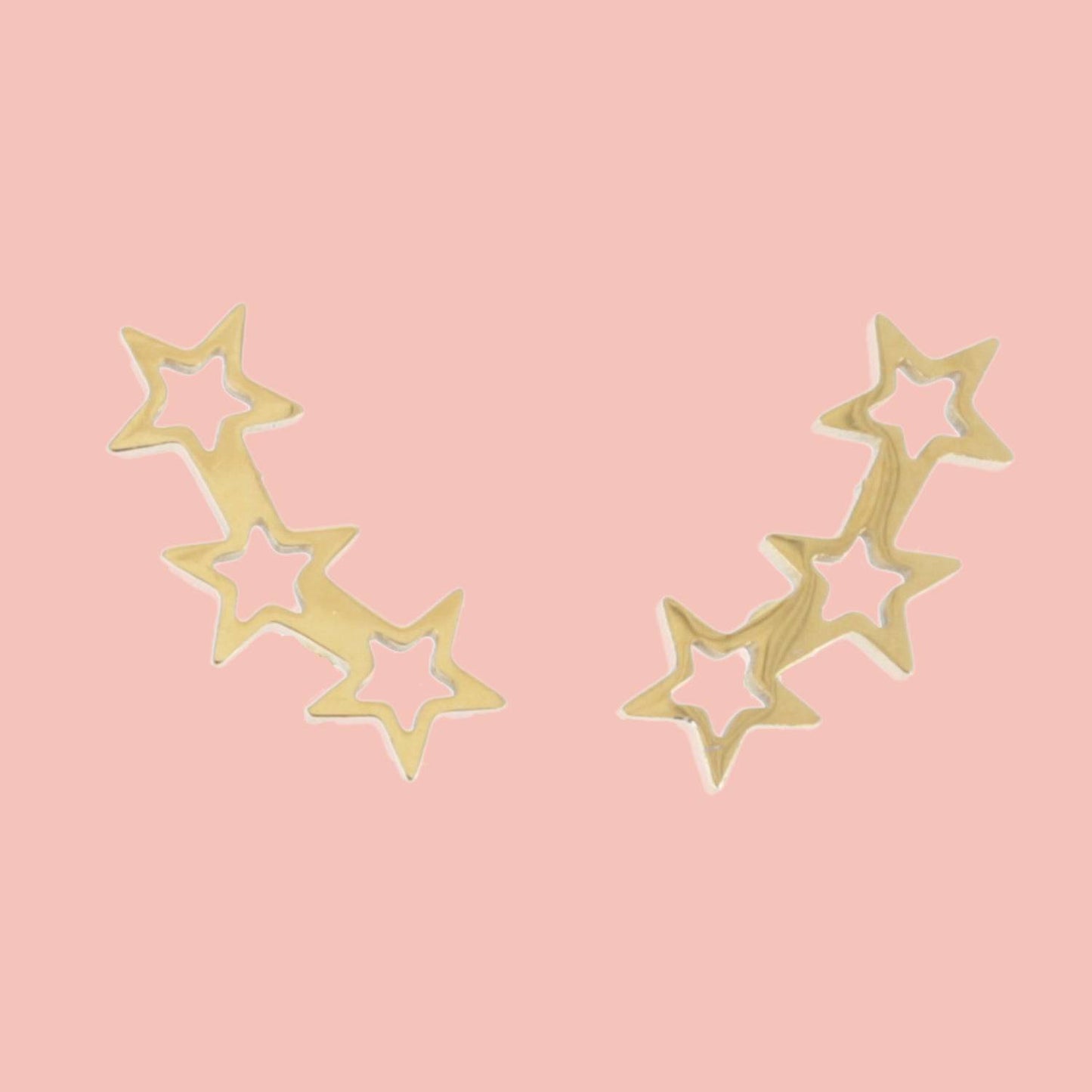 Open Triple Star Stud Earrings (Gold Plated)