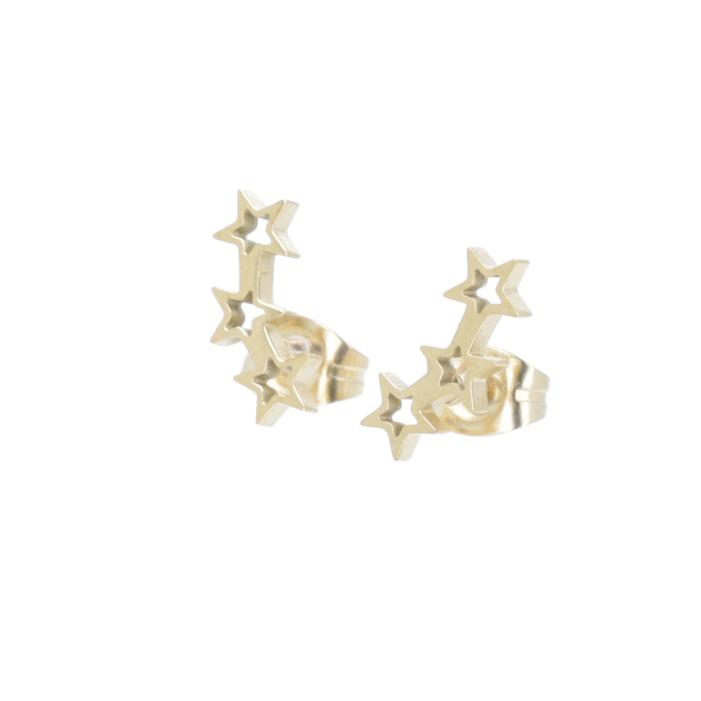 Open Triple Star Stud Earrings (Gold Plated)