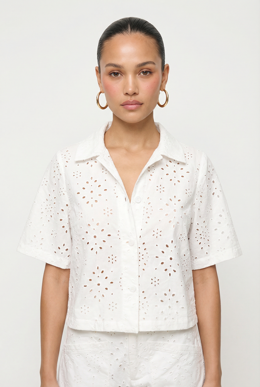 Paris Eyelet Button Down Shirt