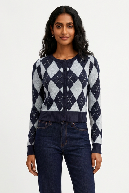 Periwinter Argyle Cardigan