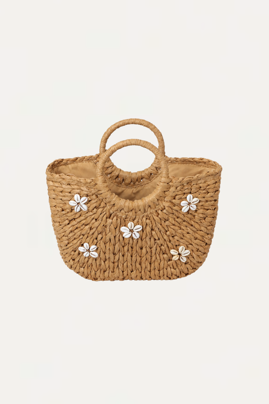 Raffia Bag With Beaded Floral