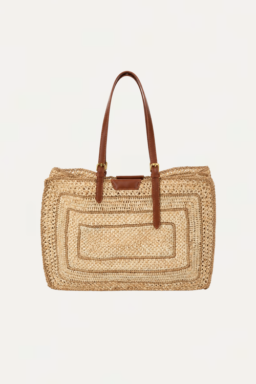 Rafia Tote With Leather Strap
