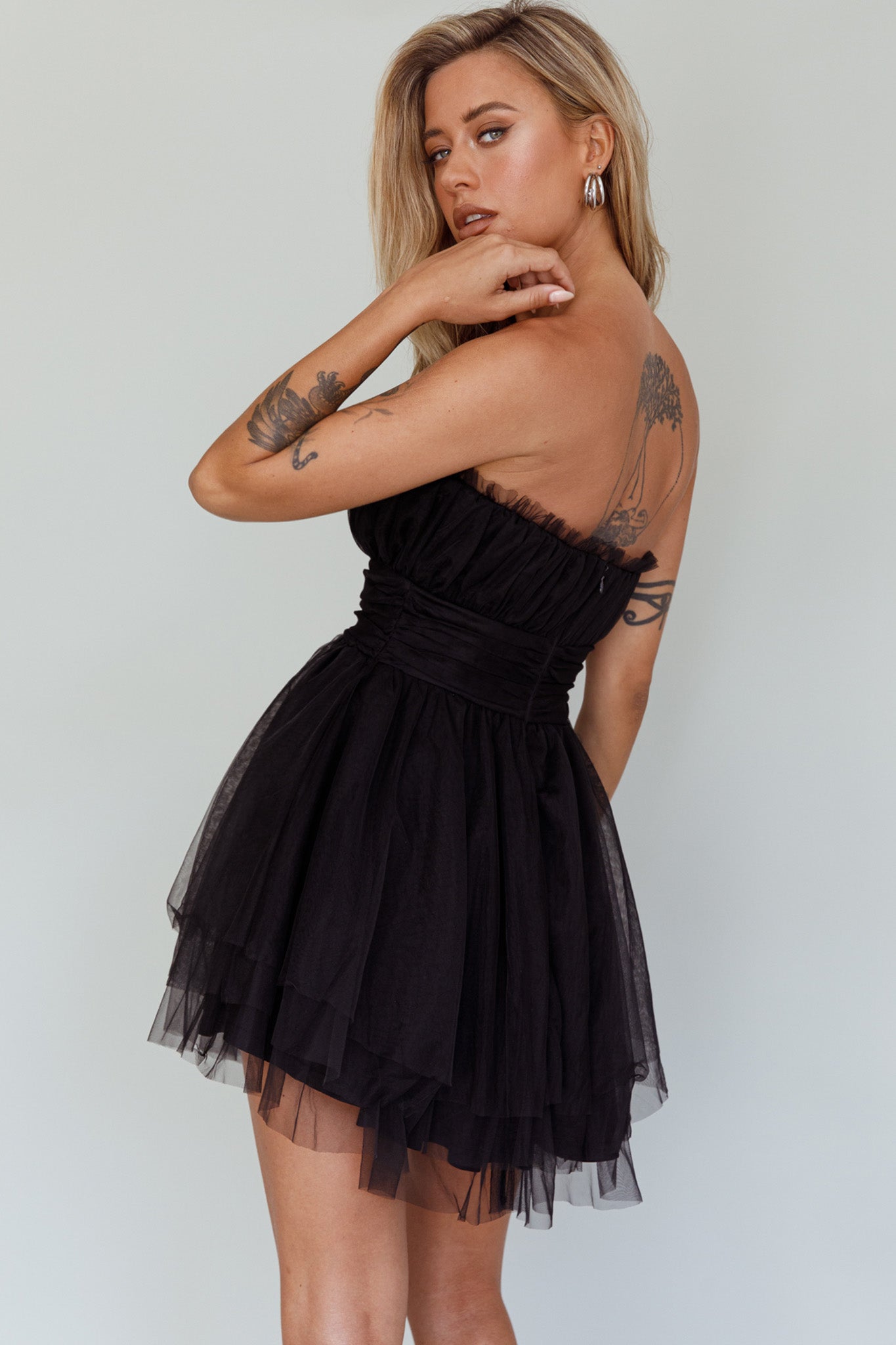 Fayette Strapless Mesh Mini Dress Black