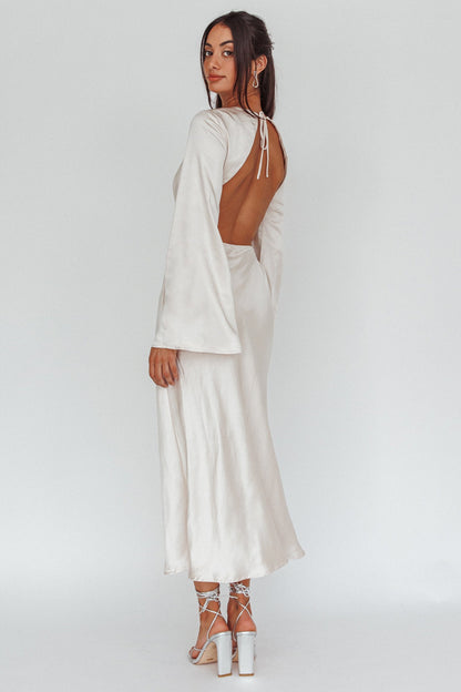 Doting Bell Sleeve Cut-Out Midi Dress Champagne