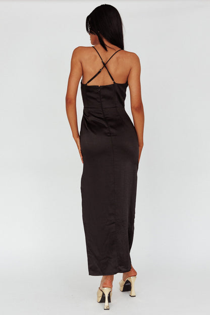 Salma Lace V-Neckline Midi Dress Black