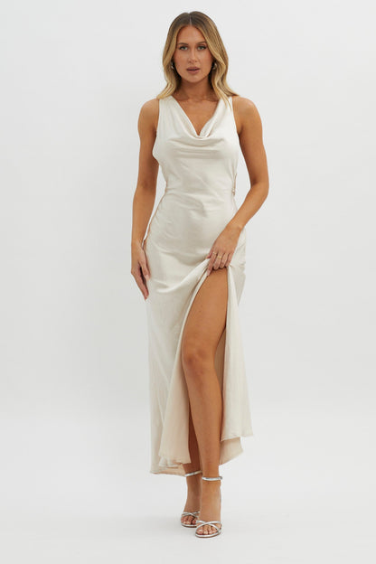 Gwendelynn Floral Back Strap Dress Champagne