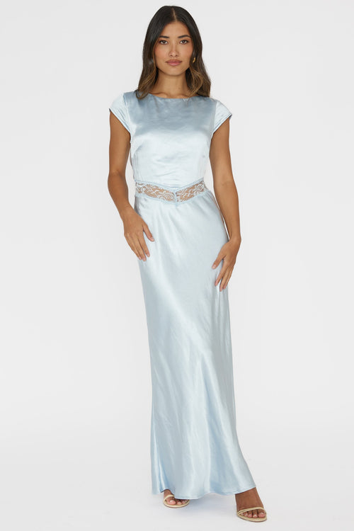 Taken Heart Lace Trim Tied Back Dress Baby Blue