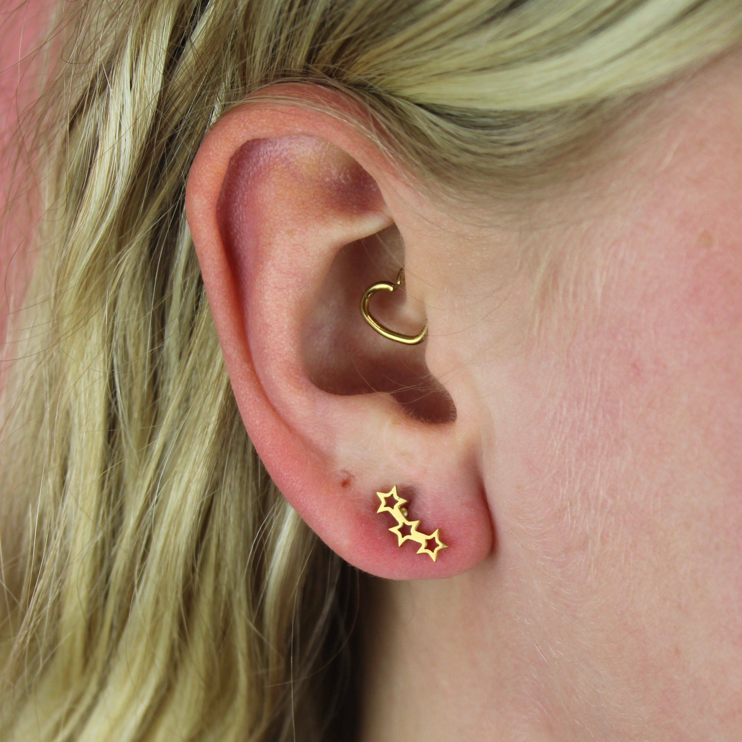 Open Triple Star Stud Earrings (Gold Plated)
